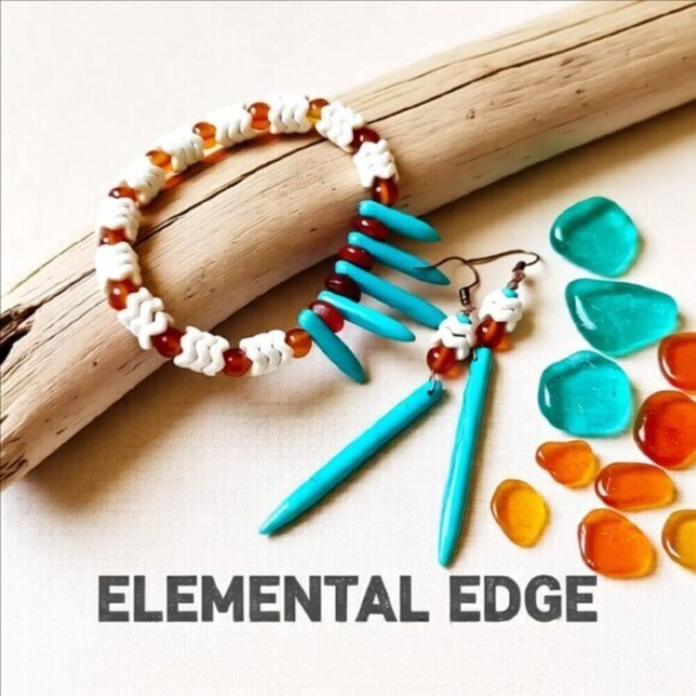 Coastal Cowgirl! Beaded Bracelet + 3" Earring Set: Howlite Spikes + Agate Beads